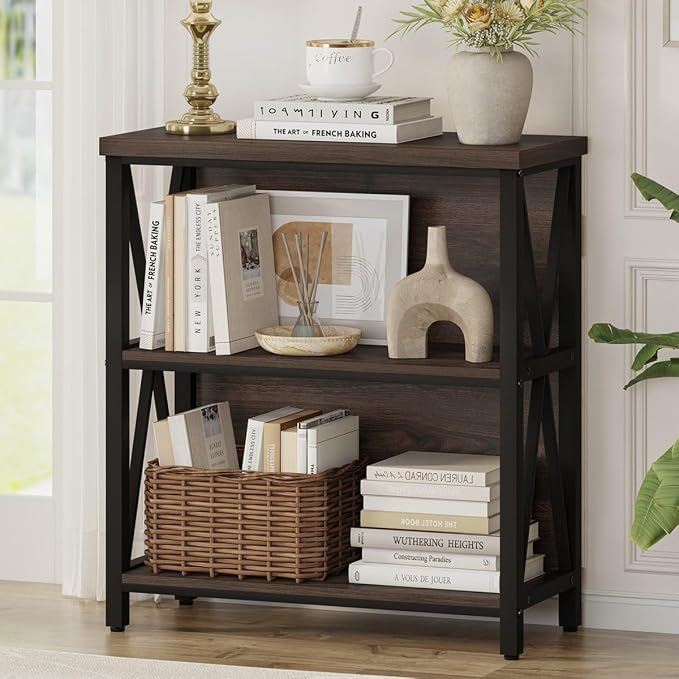FATORRI Small Bookshelf, 3 Shelf Bookcase by FATORRI