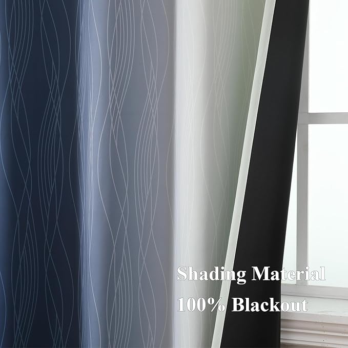 Estelar Textiler Navy Blue and Sage Green Ombre Blackout Curtains 63 Inch - Image 5