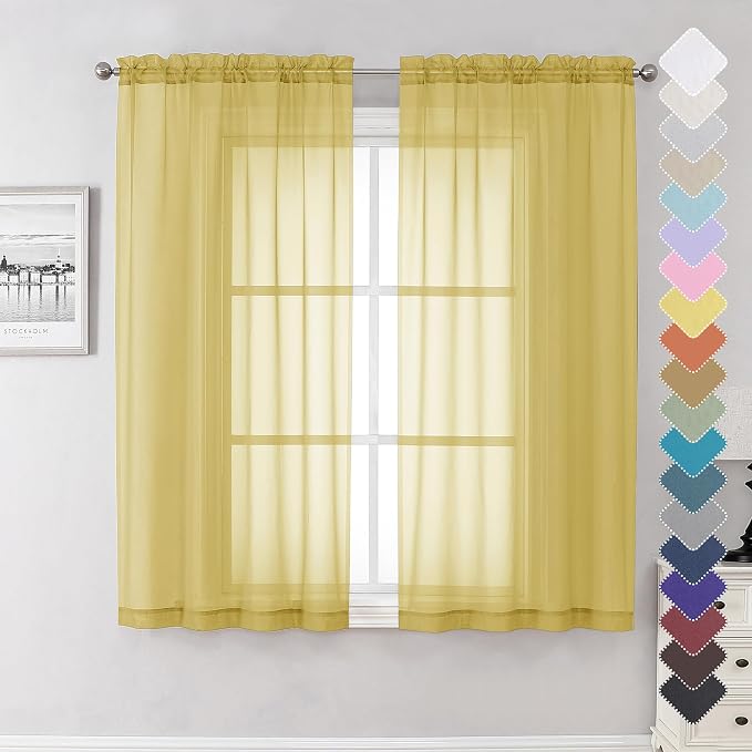 Lecloud Yellow Sheer Curtains 63 Inch Length 2 Panels, Light Filtering Voile by Lecloud