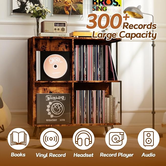 Faesun 3 Tier Flip Top Record Player Stand, Vinyl Record Storage Holds up to - Image 3