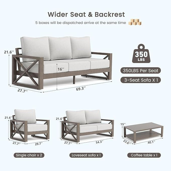 UDPATIO Aluminum Patio Furniture Set, Faux Wood Grain Modern Outdoor Furniture - Image 9