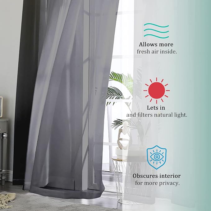 OVZME 2 Panels Sheer Black Curtains 72 Inches Length Window Treatment - Image 6