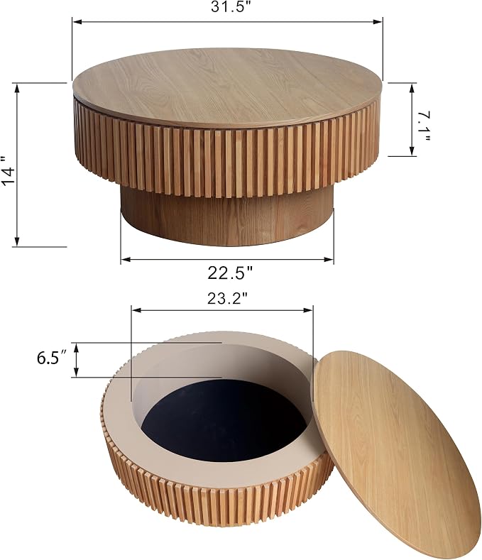 Round Fluted Coffee Table with Storage，31.5" Lift Top Center Table - Image 2