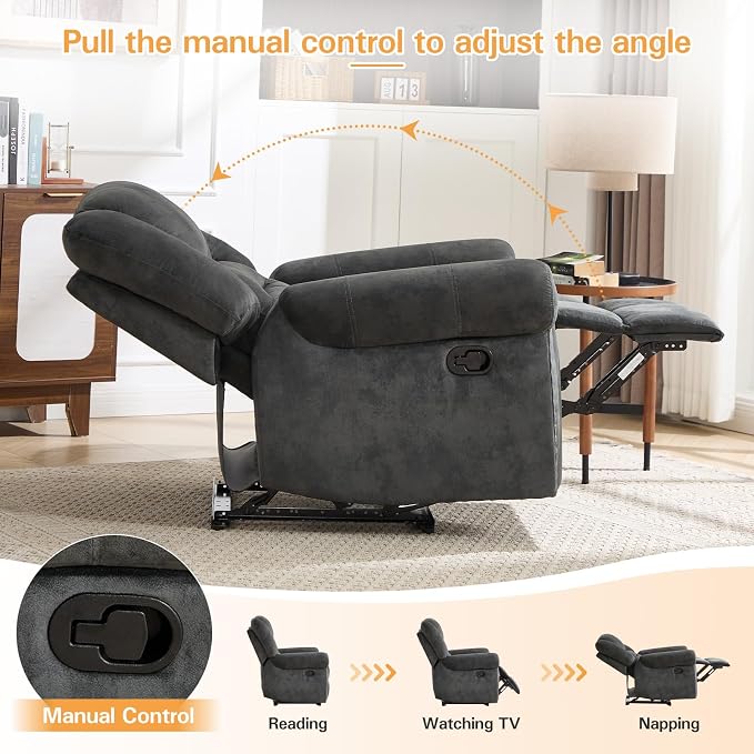 CANMOV Manual Recliner Chair, Classic and Traditional Fabric Recliner Chair - Image 4