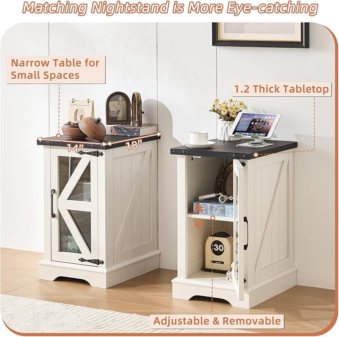 Joaxswe Narrow Night Stand Set 2, Farmhouse Side End Table - Image 6