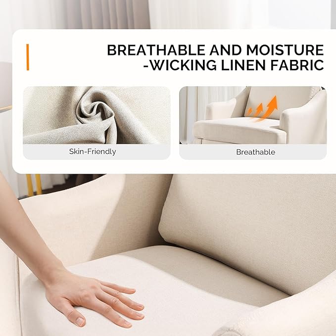 VINGLI Linen Fabric Accent Chairs Set of 2, Comfy Sofa Chair Living Room - Image 5