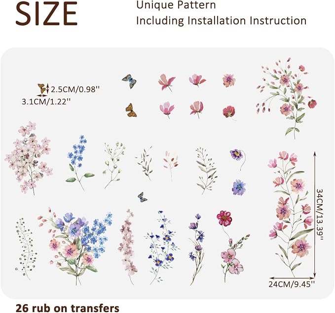 Vintage Floral Rub on Transfer for Furniture Large Flower UV DTF Transfer - Image 2