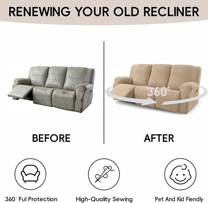 5-Piece Recliner Sofa Covers, Stretch Geometric Strokes Jacquard Recliner Sofa - Image 6