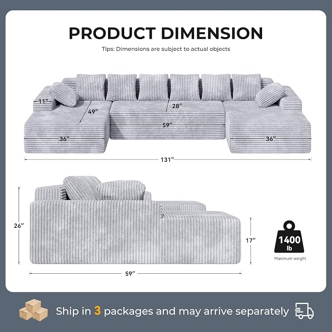131'' U Shaped Sectional Couches - Image 2