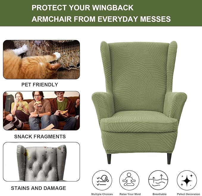 HAOYONG Wing Chair Slipcovers Printed Wingback Chair Covers 2 Pieces Wingback - Image 5