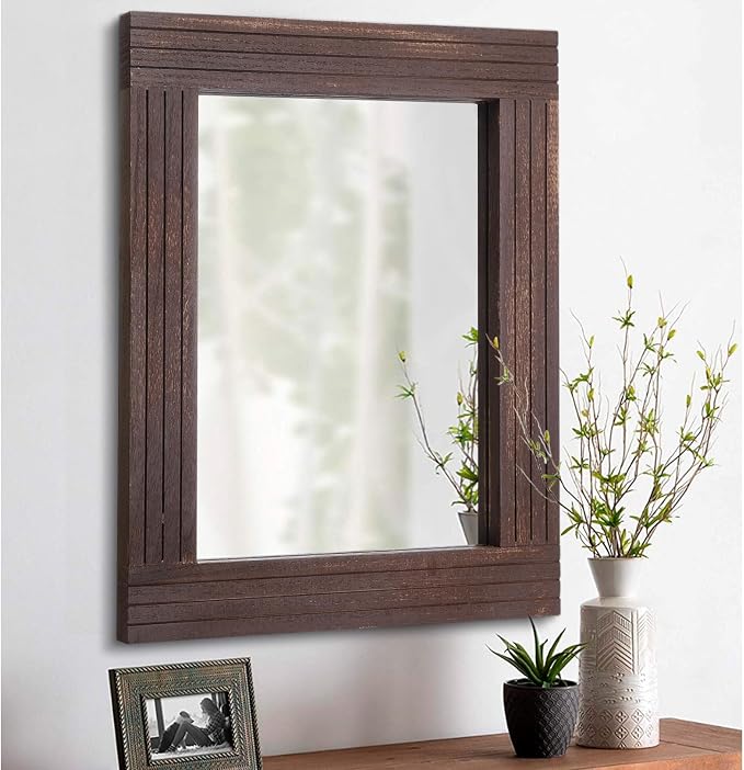 Wood Wall Mirror Rectangular Framed Rustic Vintage Mirrors Decor Farmhouse by HLFMVWE