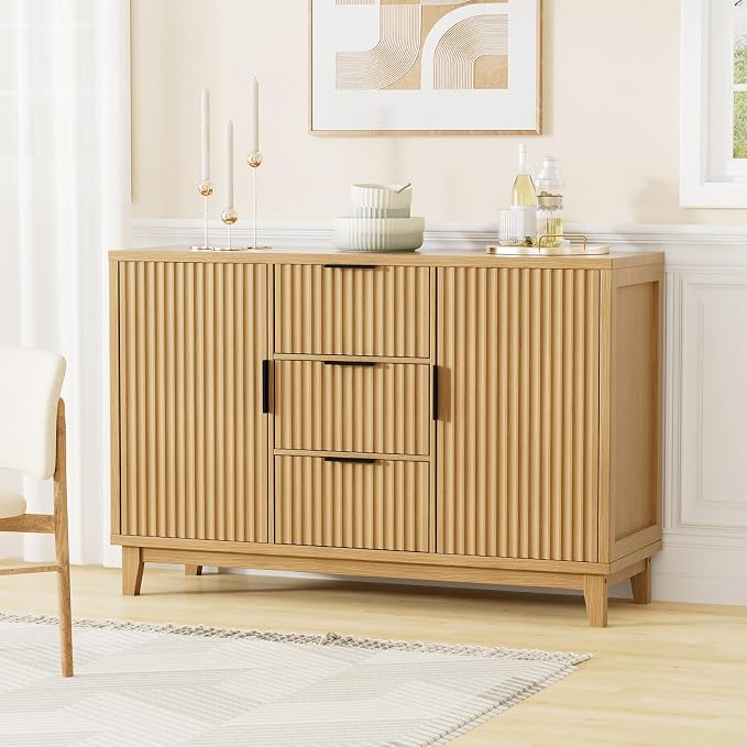 47.2" W Storage Cabinet with 3 Drawers, Fluted Buffet Cabinets with Storage - Image 7