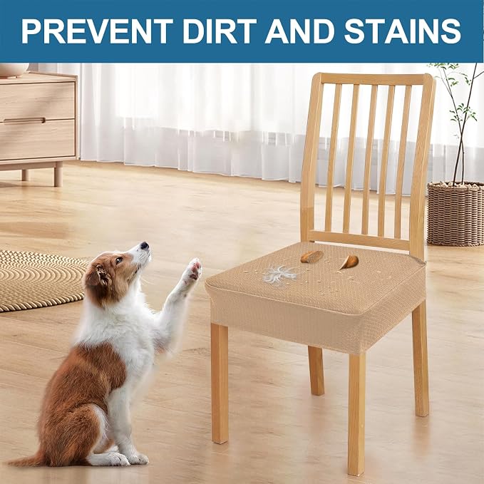 Smiry Waterproof Seat Covers for Dining Room Chairs Set of 4, Stretch Jacquard - Image 6