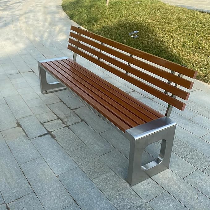 LITFAD Outdoor Indoor Bench Stainless Steel Metal Park Bench by LITFAD