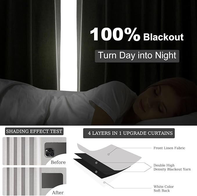 Topfinel Grey Beige Extra Long 132 Inch 100% Blackout Curtains - Image 5