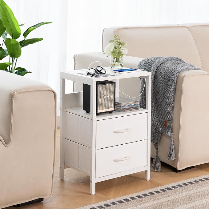 Yoobure Nightstand with Charging Station, Small Night Stand with Fabric Drawers - Image 2