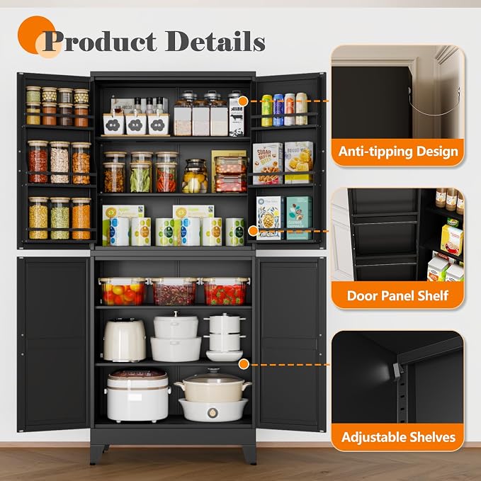 GAIOUS 74.8" Tall Metal Food Cabinet, Storage Cabinets - Image 5