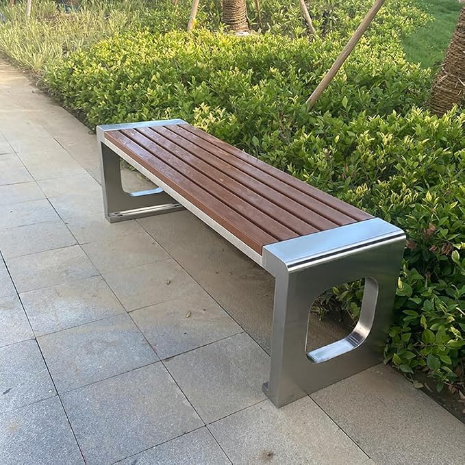 LITFAD Outdoor Indoor Bench Stainless Steel Metal Park Bench by LITFAD