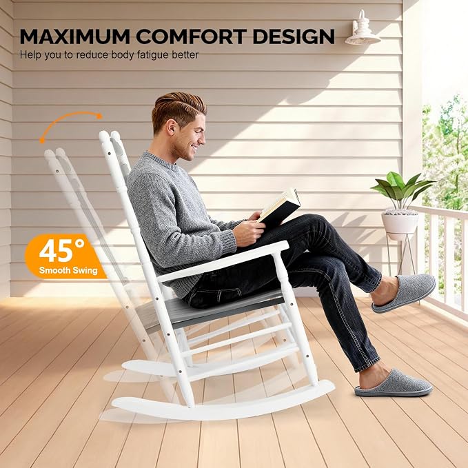 VINGLI Wooden Rocking Chair Outdoor, Patio Rockers - Image 6