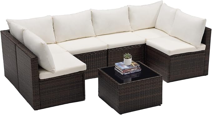 Sweetcrispy 7-Piece Outdoor Patio Sectional Sofa, Modular PE Wicker Outdoor - Image 8