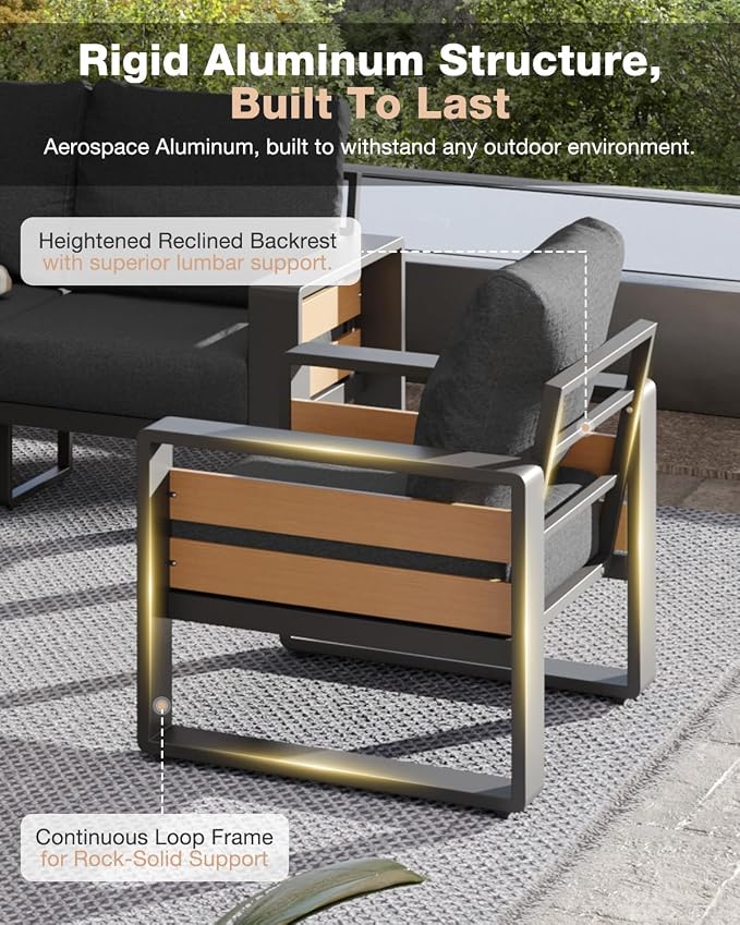 Aoxun Aluminum Patio Furniture Set, 5 Seats Luxury Outdoor Sectional - Image 4