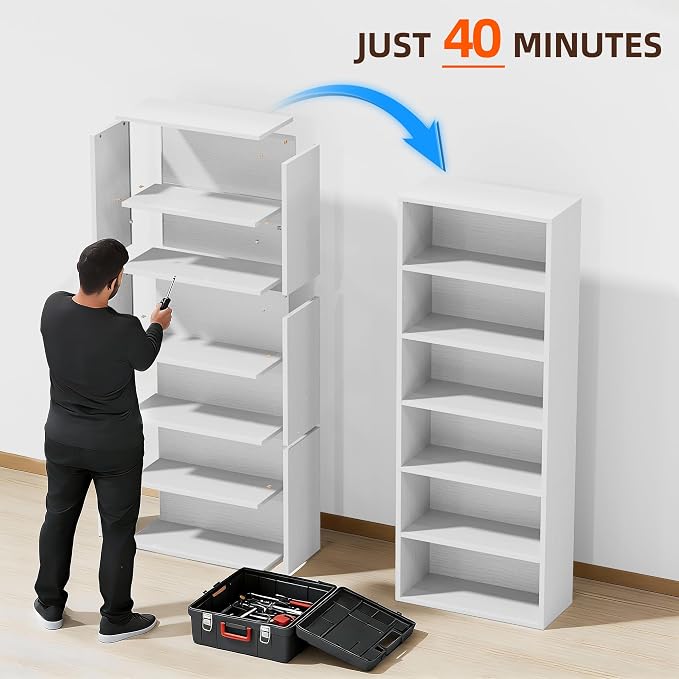 Furniwell 71" Tall Bookcase Bookshelves, 6 Tier Floor Standing Bookcases Open - Image 7