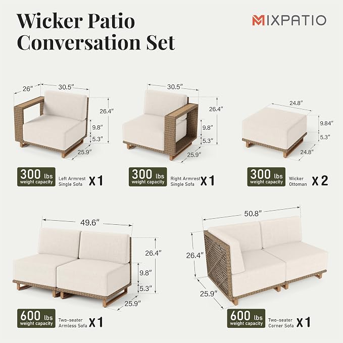 MIXPATIO 8 Pieces Outdoor Patio Furniture Set, Sectional Patio Conversation Set - Image 6