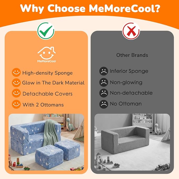 MeMoreCool Modular Kids Sofa, Glow in The Dark Space Kids Play Couch Sofa - Image 8