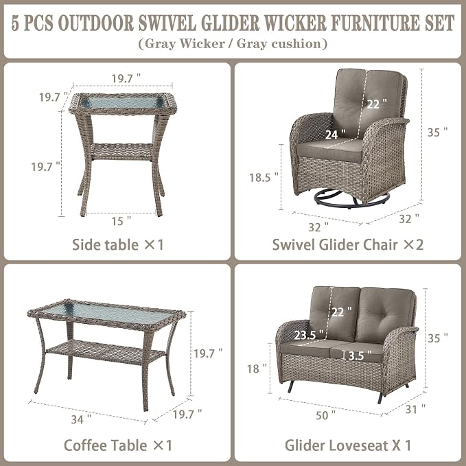 Belord 5 Piece Outdoor Patio Furniture Set - Image 2