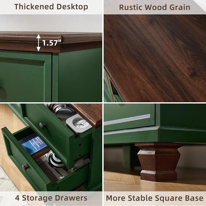 SAVOR LIFE Farmhouse TV Stand for Living Room, Rustic Green Entertainment Center - Image 6