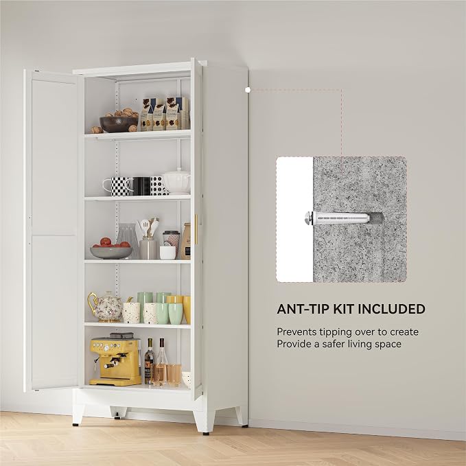 YAUWOH 71''Metal Cabinet with 4 Adjustable Shelves, 5-Tier Pantry Storage - Image 5