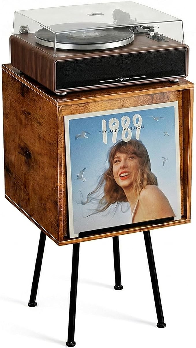 Faesun Flip Top Record Player Stand, End Table Holds up to 100 Albums, by Faesun