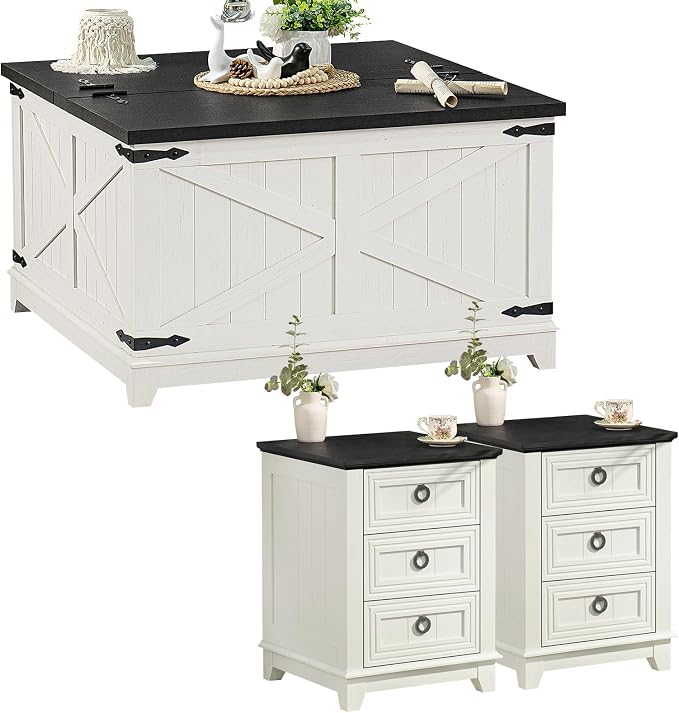 Joaxswe Farmhouse Coffee Table Set of 3, Furniture Set, Coffee Table by Joaxswe