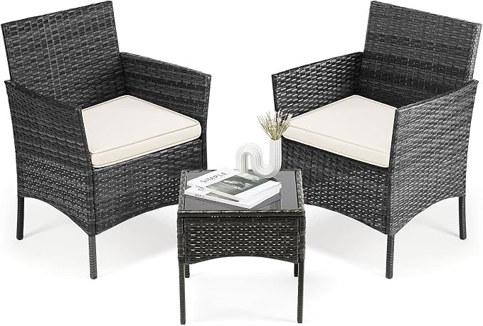 DUMOS 3 Piece Patio Furniture Set, All-Weather Outdoor Wicker Chairs by DumosLifestyle