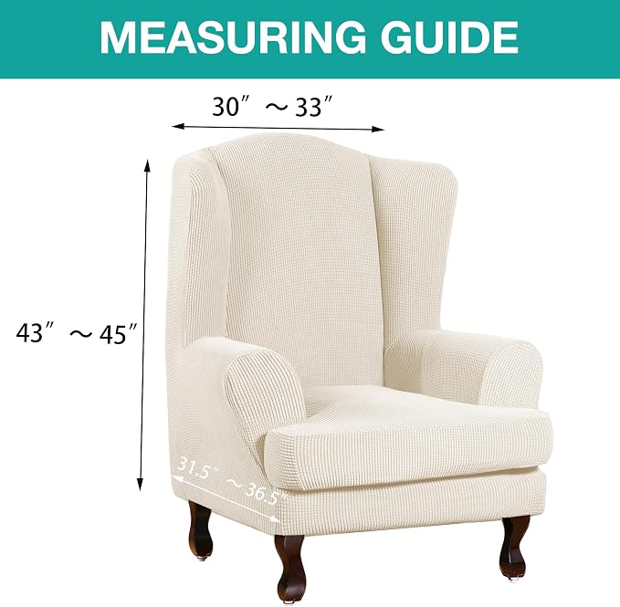 Turquoize Wingback Chair Covers 2 Piece Wing Chair Slipcover Stretch Slipcovers - Image 5