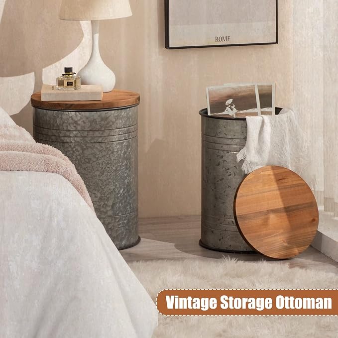 Poofzy Farmhouse End Tables Set of 2, Galvanized Metal Decor Side Table - Image 6