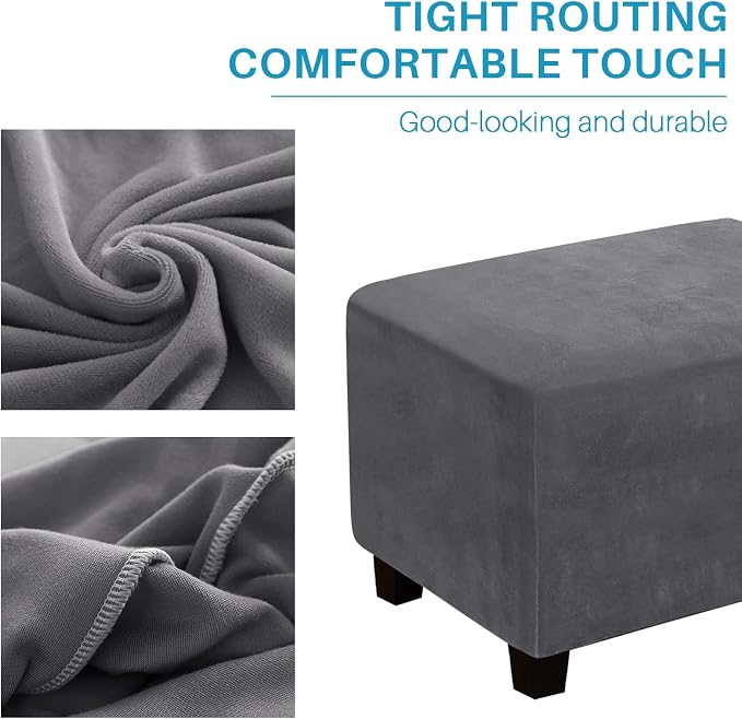 Ottoman Cover, Stretch Rectangle Velvet Ottoman Slipcovers of Foot Stool - Image 6