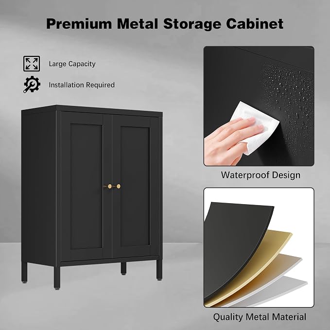 Bevivog Small Bathroom Storage Cabinet, Metal Floor Cabinets Sideboard - Image 6