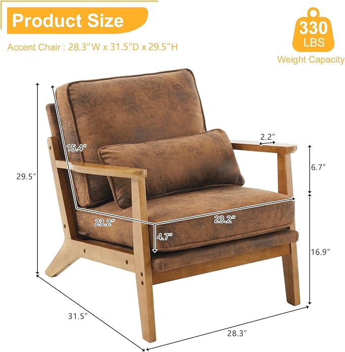 Karl home Accent Chair Wide Armrest Mid-Century Lounge Chair Bronzing Cloth - Image 2