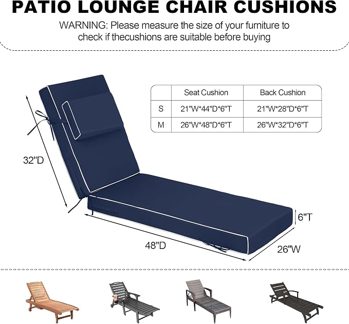 Chaise Lounge Cushions Outdoor 80x26x6 Inch, Fade Resistant 6'' Thicken Outdoor - Image 3