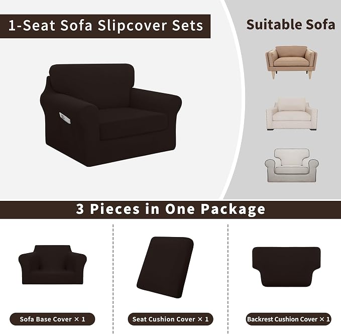 Easy-Going 3 Pieces Stretch Chair Cover Washable Chair Slipcover Set - Image 3