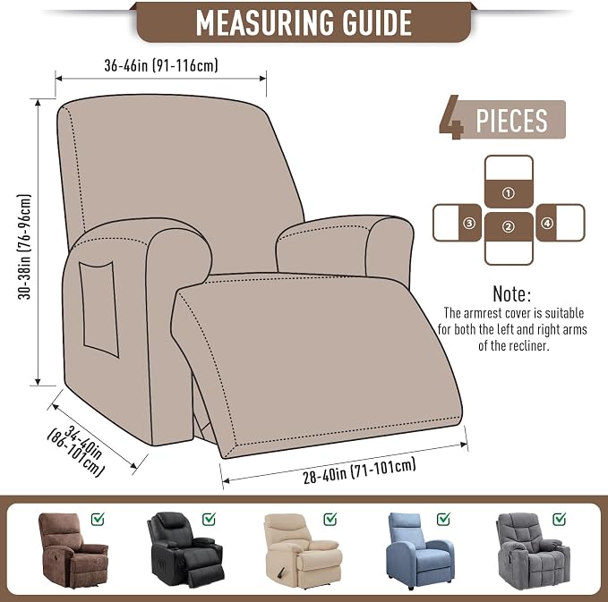 TAOCOCO Oversized Recliner Chair Covers, 1 Seater Streach Recliner Covers Soft - Image 4