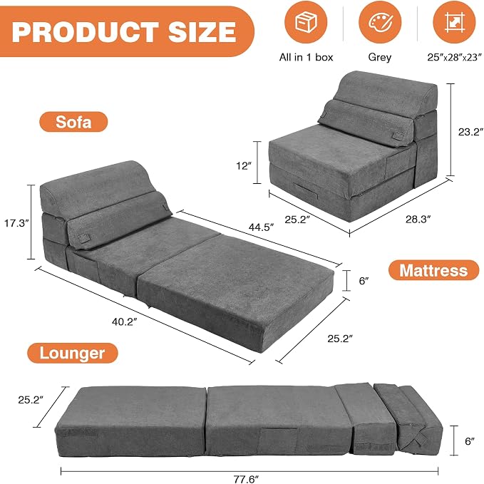 Foldable Sofa Bed for Adults Comfy Folding Sofa Bed, Convertible Sleeper Sofa - Image 3