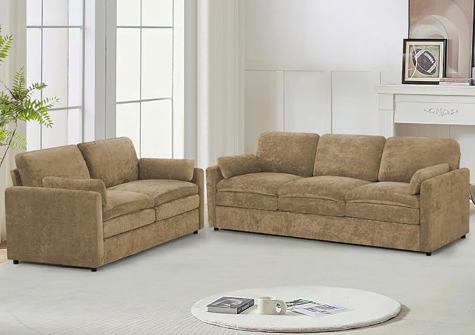 Comfy Chenille Sofa Set with Well-Filled Pillows, Modern 3 Seater and Loveseat by LESOFAIR