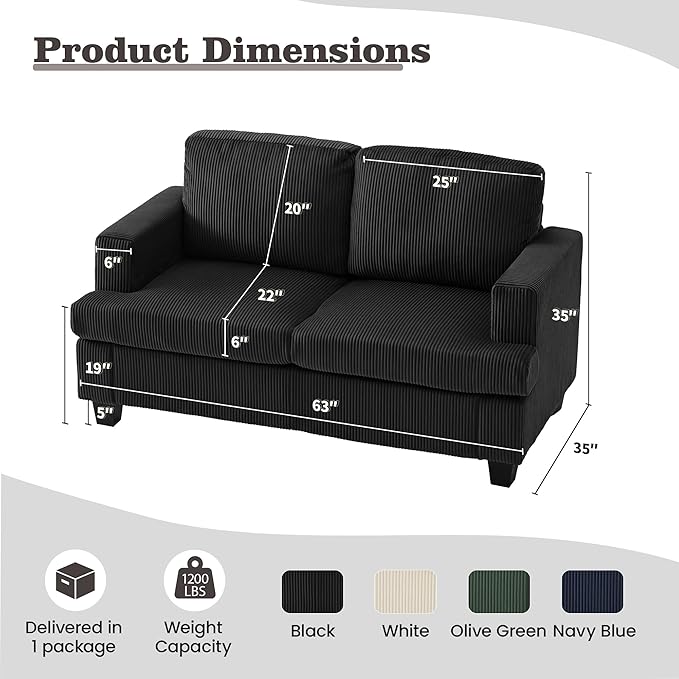 Apicizon 63" Loveseat Sofa Couch, Cloud Couch Lounge Sofa - Image 2