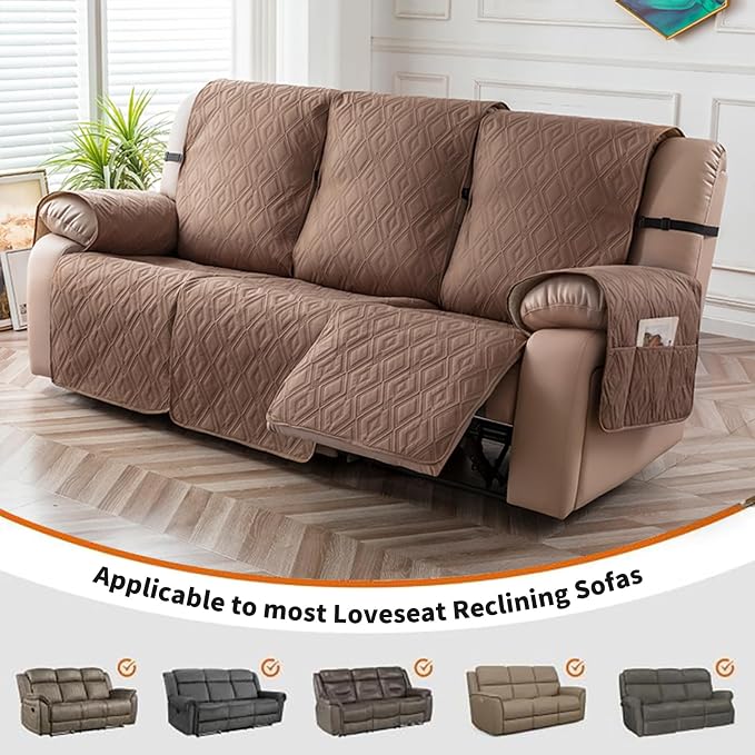 Genina Waterproof Couch Cover for Reclining Couch 3 Seater Non-Slip, Washable - Image 3