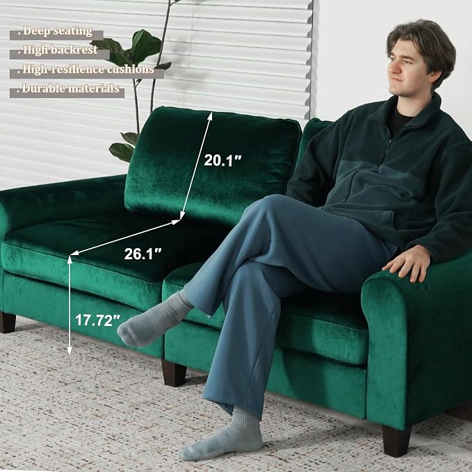 EASE MOOSE 88.5" Large Seat Velvet Loveseat Sofa, Soft Deep Seat Couches - Image 5