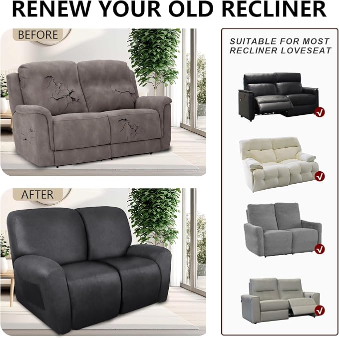 ANARACHON Loveseat Recliner Cover Leather Look Recliner Loveseat Covers - Image 6