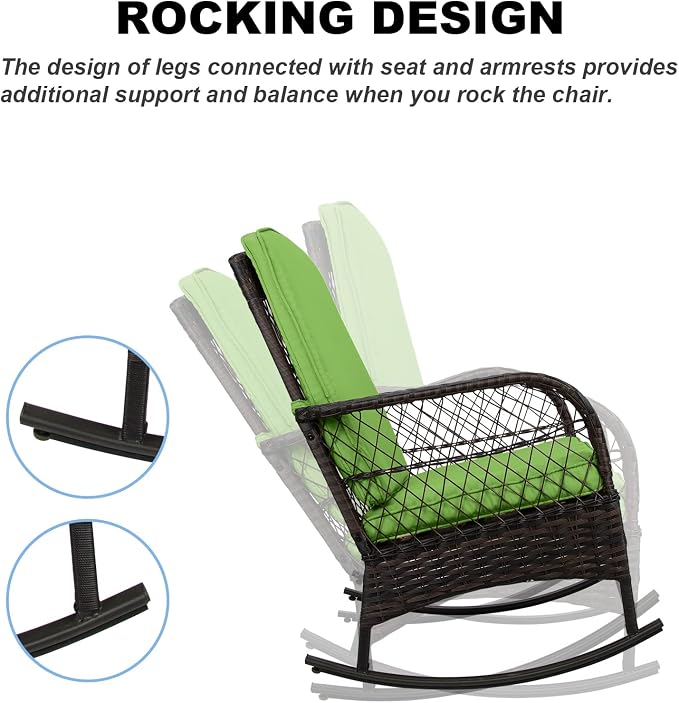 LEVELEVE 3 pcs Rocking Bistro Set Conversation Chairs PE Wicker Outdoor Rocking - Image 4