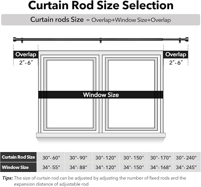 Extra Long Curtain Rods for Windows 32 to 240 Inch, 1 Inch Black Heavy Duty - Image 4